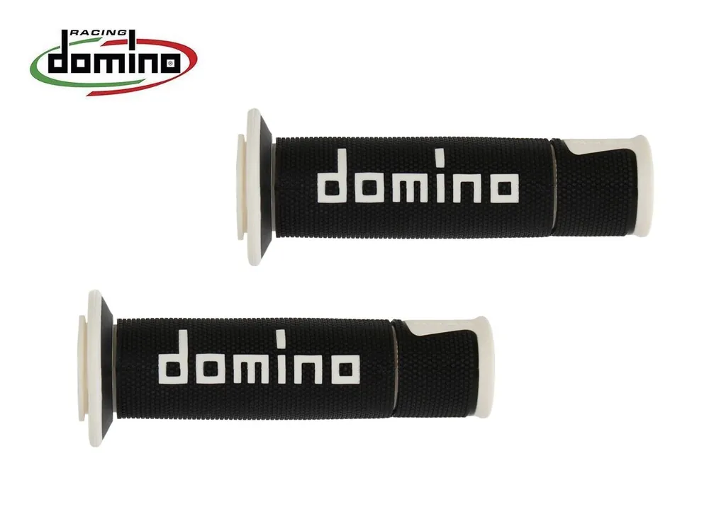 Vendita Finale A450 COPPIA MANOPOLE NERO / BIANCO RACING DOMINO UNIVERSALI-