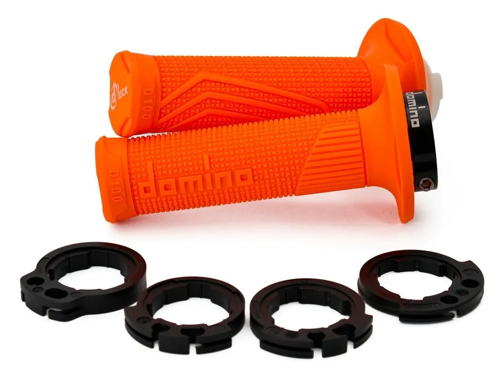 Super Prezzo COPPIA MANOPOLE D-LOCK ARANCIO CHIUSE D100 LOCK ON / CON GHIERE DOMINO UNIVERSALI-