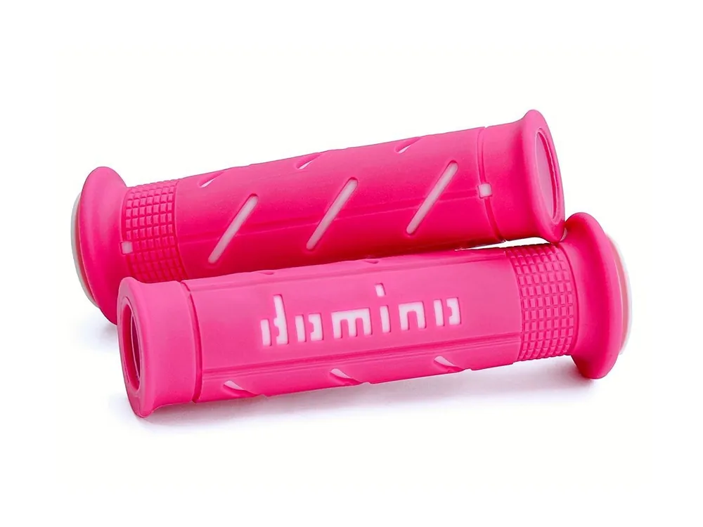 Spedito Oggi COPPIA MANOPOLE FUCSIA/BIANCO ROAD-RACING DOMINO DIAMETRO 22-26 UNIVERSALI-