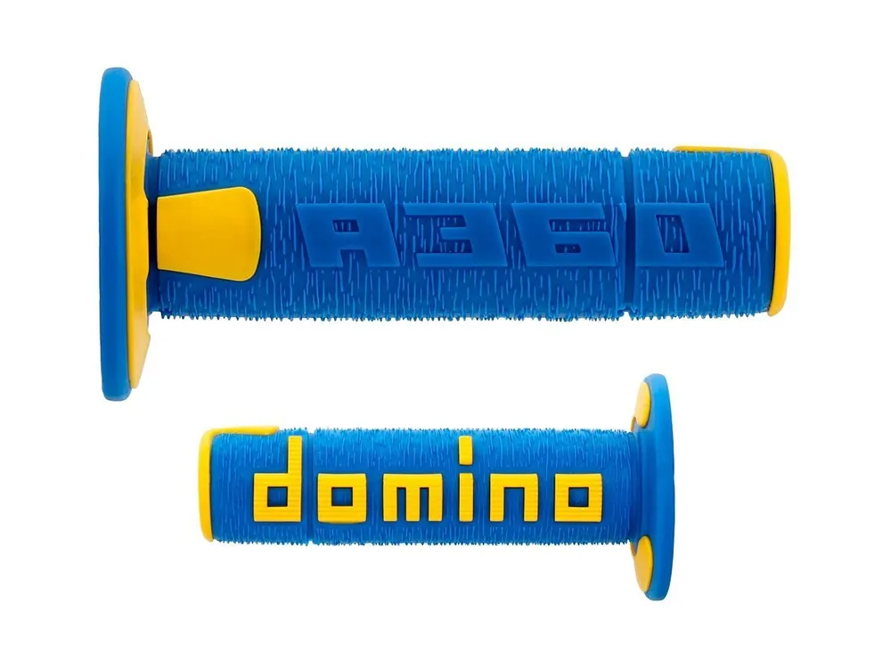 A360 COPPIA MANOPOLE OFFROAD BLU / GIALLO DOMINO DIAMETRO 22-26 UNIVERSALI- Pagamento Sicuro