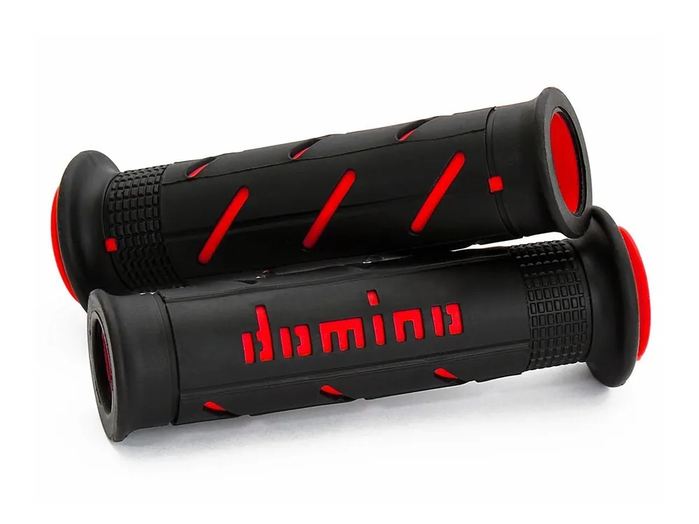 COPPIA MANOPOLE NERO/ROSSO ROAD-RACING DOMINO DIAMETRO 22-26 UNIVERSALI- Consegna Rapida
