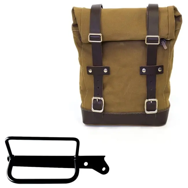 Offerta Kit borsa laterale dx Unit Garage in canvas per Royal Enfield Classic 650 dal 2025-Beige e marrone