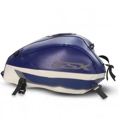Copriserbatoio Bagster per Suzuki GSX 1400 in similpelle bianco, blu e acciaio- Offerta Del Giorno