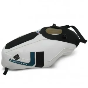 Professionale Copriserbatoio Bagster per Yamaha MT 07 in similpelle bianco, nero e blu oceano-