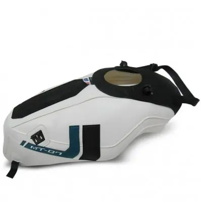 Professionale Copriserbatoio Bagster per Yamaha MT 07 in similpelle bianco, nero e blu oceano-
