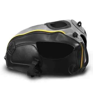 Copriserbatoio Bagster per Kawasaki W800 in similpelle nero, grigio acciaio e bordo oro- Professionale