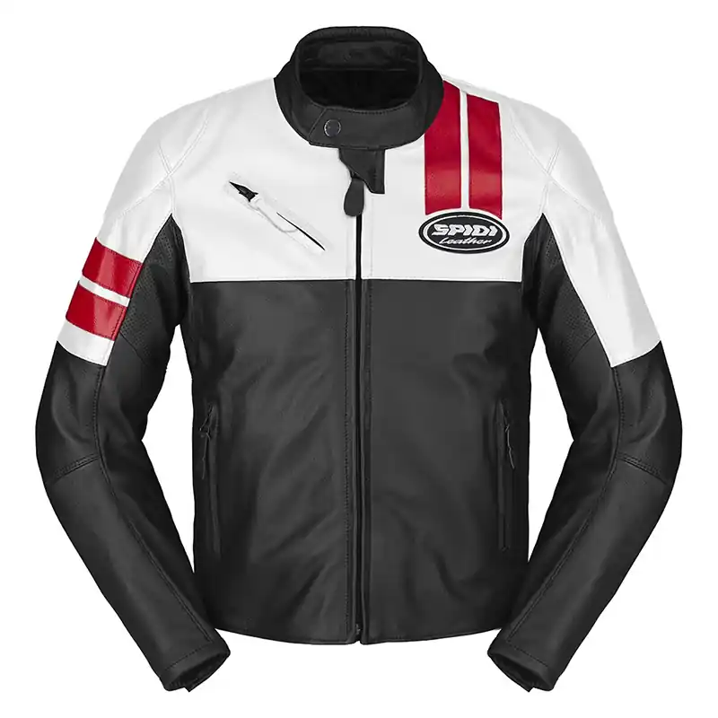 Spedito Oggi Giacca Pelle Spidi Roar bianco rosso-46