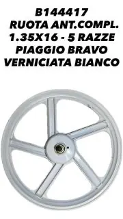 Offerta Speciale CERCHIO RUOTA ANTERIORE NUDA PIAGGIO BRAVO 50cc d. 105 16x1.35 5 razze - 44417