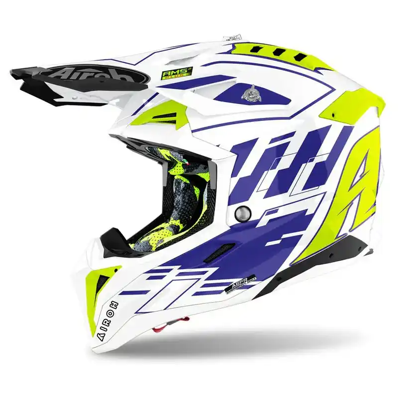 Compra Online AIROH Aviator 3 RAMPAGE Bianco Blu Giallo
