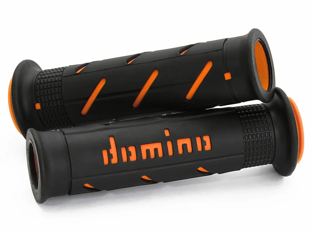 DOMINO coppia manopole Road-Racing 120mm/125mm in gomma Nero-Arancione, terminale aperto Offerta