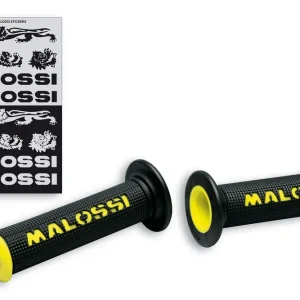 MALOSSI 2 MANOPOLE NERE con logo Malossi GIALLO (mod. senza chiusura a lato) Ultimissimo Modello