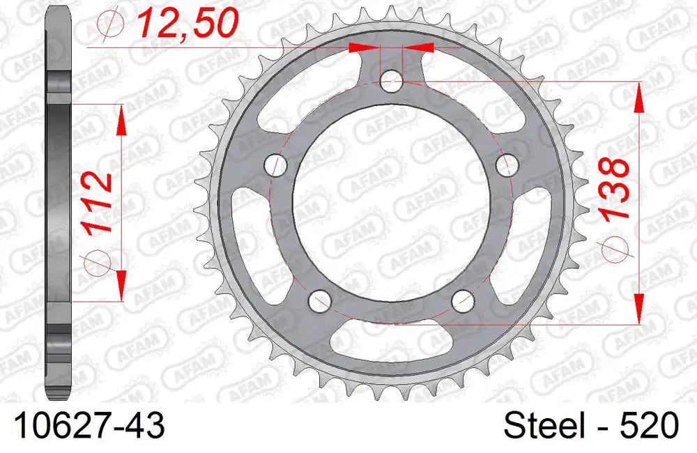 Corona AFAM 10627-43 in acciaio passo 520 HONDA NC 700 S 2012 -2013 Più Venduto