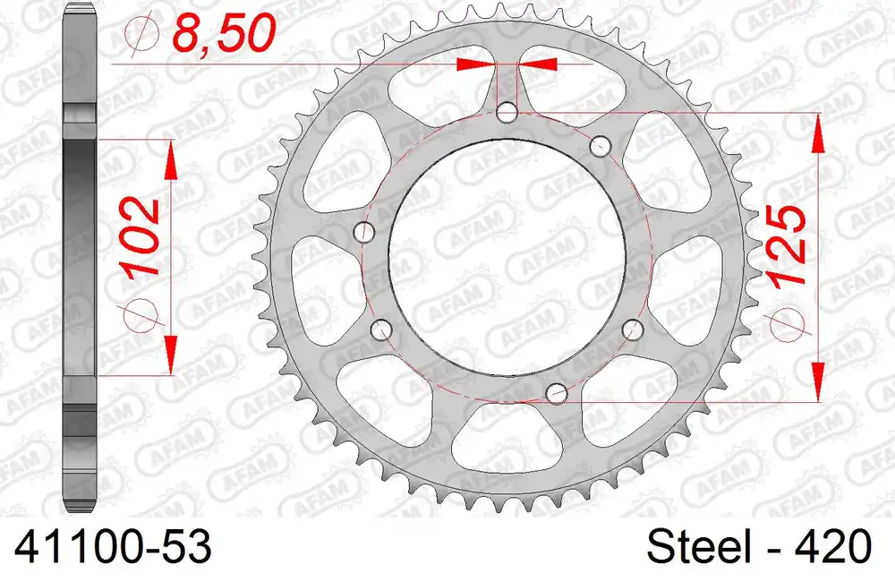 Corona AFAM 41100-53 in acciaio passo 420 BULTACO SM 50 ASTRO 2001 Ultime Pezzi