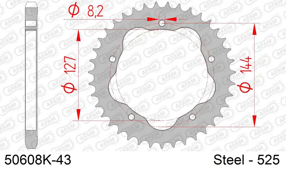 Promozione Corona AFAM 50608K-43 in acciaio passo 525 nera DUCATI 939 HYPERMOTARD 2016 -2019