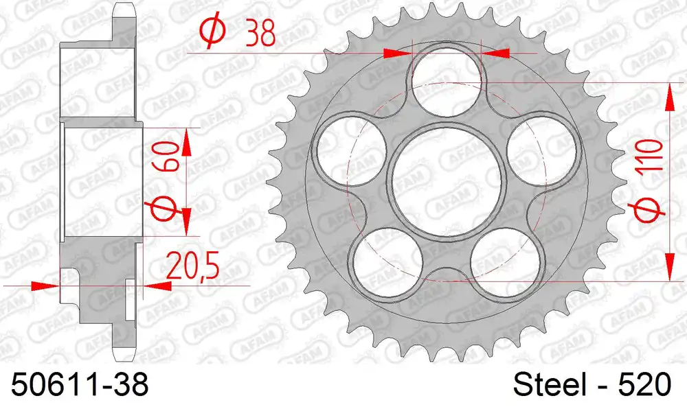 Non Perdere Corona AFAM 50611-38 in acciaio passo 520 DUCATI 748 BIPOSTO 1995 -2002