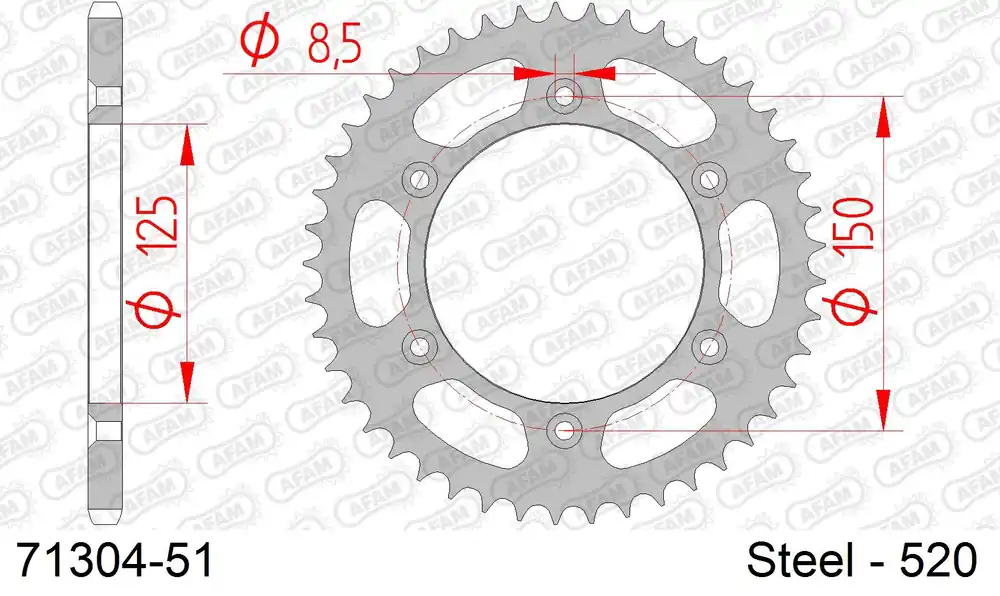 Sconto Corona AFAM 71304-51 in acciaio passo 520 GAS-GAS MC 125 2021 -2023