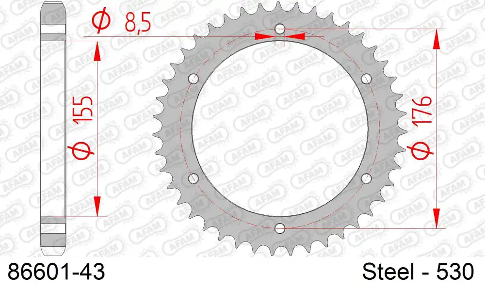 Ultimissimo Modello Corona AFAM 86601-43 in acciaio passo 530 TRIUMPH 1050 R SPEED TRIPLE 2012 -2016