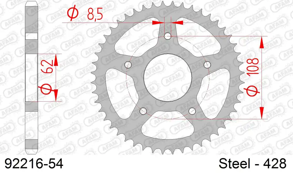 Corona AFAM 92216-54 in acciaio passo 428 MH/MOTOR HISPANIA KN1 125 2009 -2010 Più Venduto