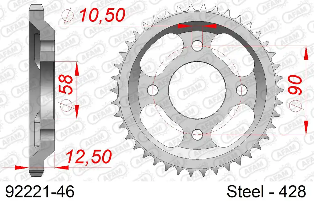 Prezzo Di Fabbrica Corona AFAM 92221-46 in acciaio passo 428 MASH 125 BLACK SEVEN 2017 -2019