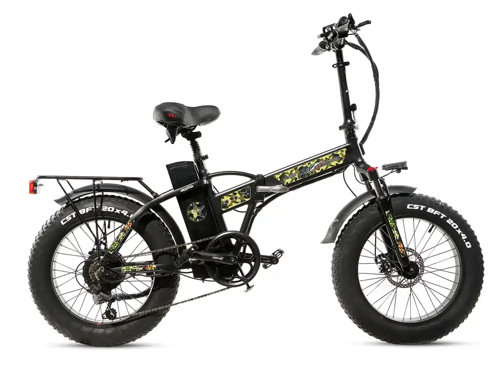 FAT BIKE 750W JEEP CLASS MILITAR E-BIKE 20′ BICICLETTA BICI PIEGHEVOLE ELETTRICA 48V NERO OPACO Prezzo Scontato