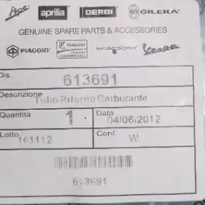 613691 TUBO CARBURANTE PIAGGIO QUARGO Reso Gratuito