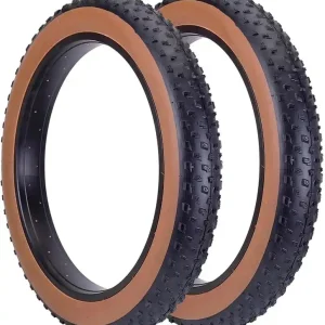 2 COPERTONI 20 X 4.0 X FAT BIKE E-BIKE GOMMA 20” TASSELLATO MTB BICI ELETTRICA RIGIDO 20X4.0 FASCIA MARRONE Saldi